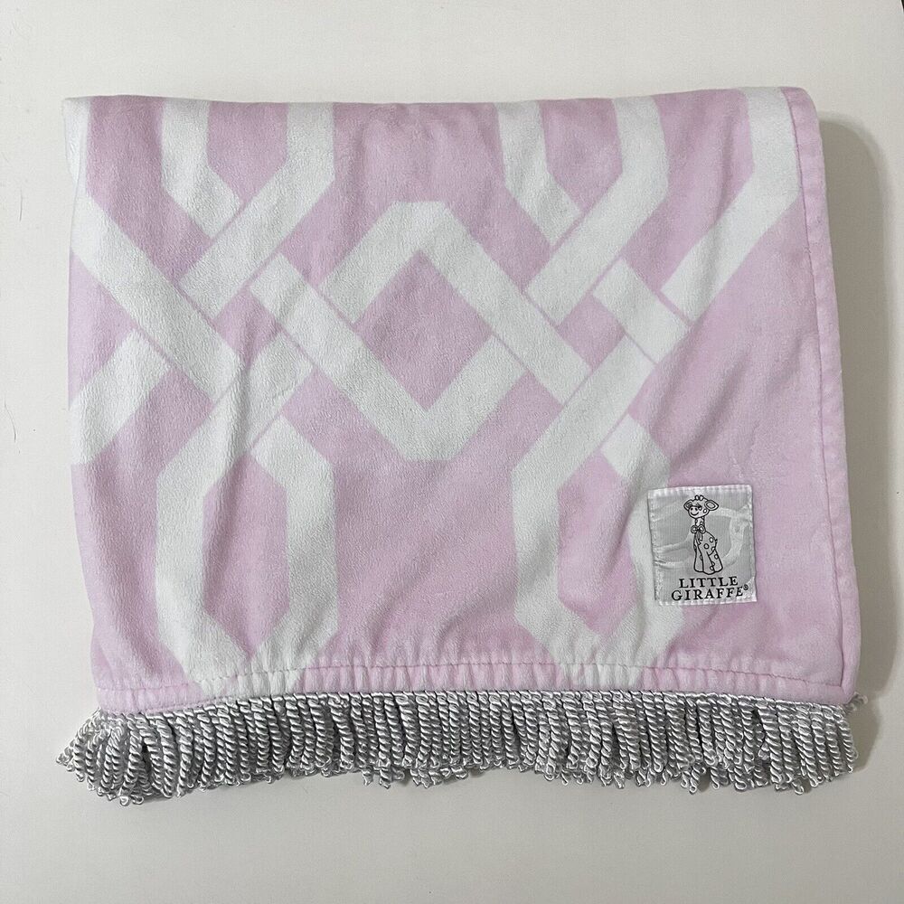Little Giraffe Pink Bliss Windowpane Fringe Baby Blanket Lovey Lovie Blankie